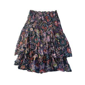 VTG Floral Multicolor Sequin Silk Tiered Pull on Skirt Women's 14 Fairy Whimsy